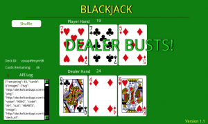 Bob Hall's Blackjack game demonstrates communicating with webservices from an HTML5 app