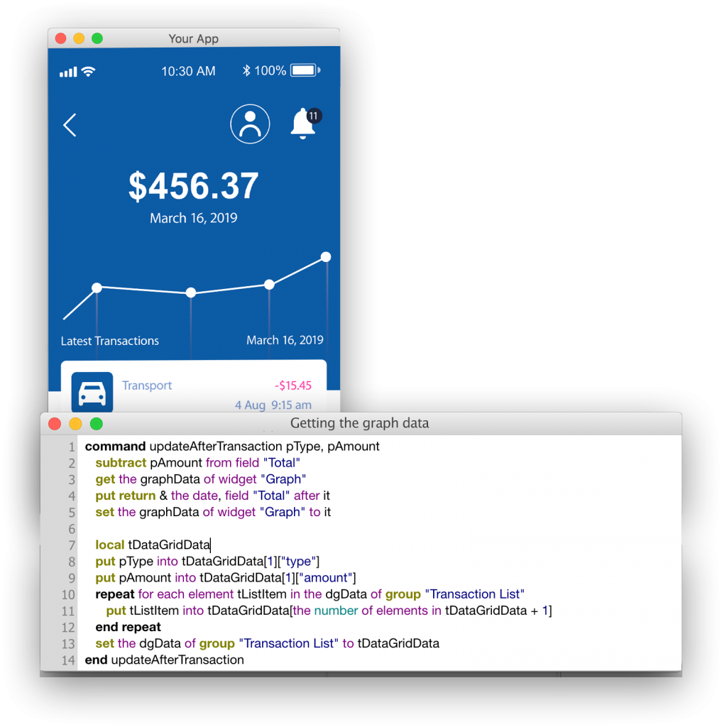 The LiveCode language is English like and readable