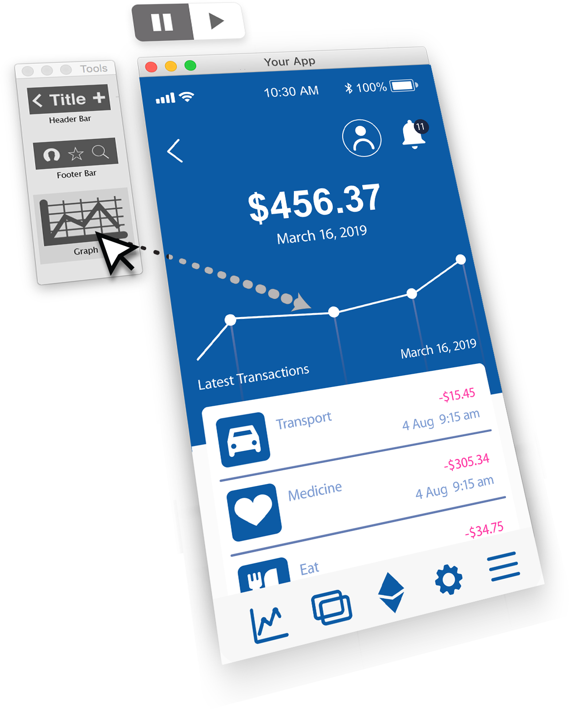 Mobile app showing drag and drop elements